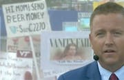 This plea for beer money appeared behind Kirk Herbstreit on ESPN's "College GameDay" on Saturday morning.