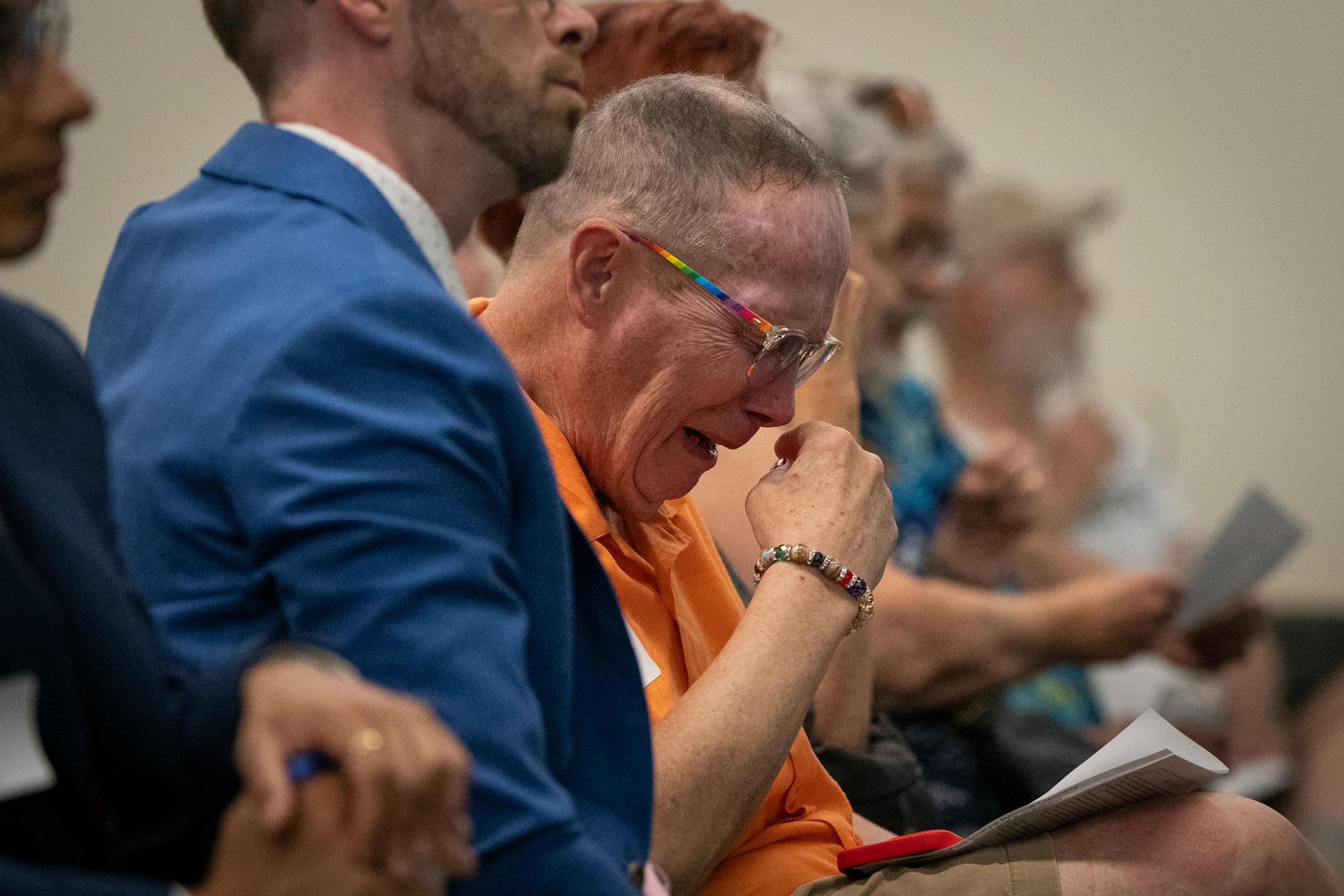 Rick Simon, a friend and former colleague of Tretter's, got emotional during the celebration of life for Jean-Nickolaus Tretter.
