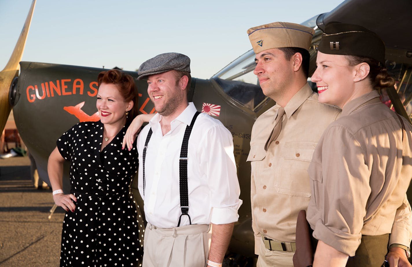 Jalon and Danielle Sorter, of Cottage Grove, and Jim and Amy Lauria, of Inver Grove Heights, posed in vintage outfits at the 2014 Fall Hangar Dance. All of them are volunteers for the Minnesota wing of the Commemorative Air Force. cafmn.org