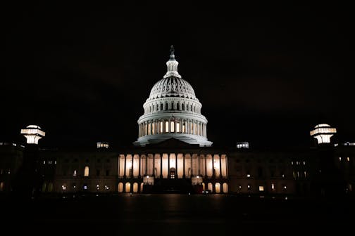 The U.S. Capitol lit up at night in Washington, D.C.