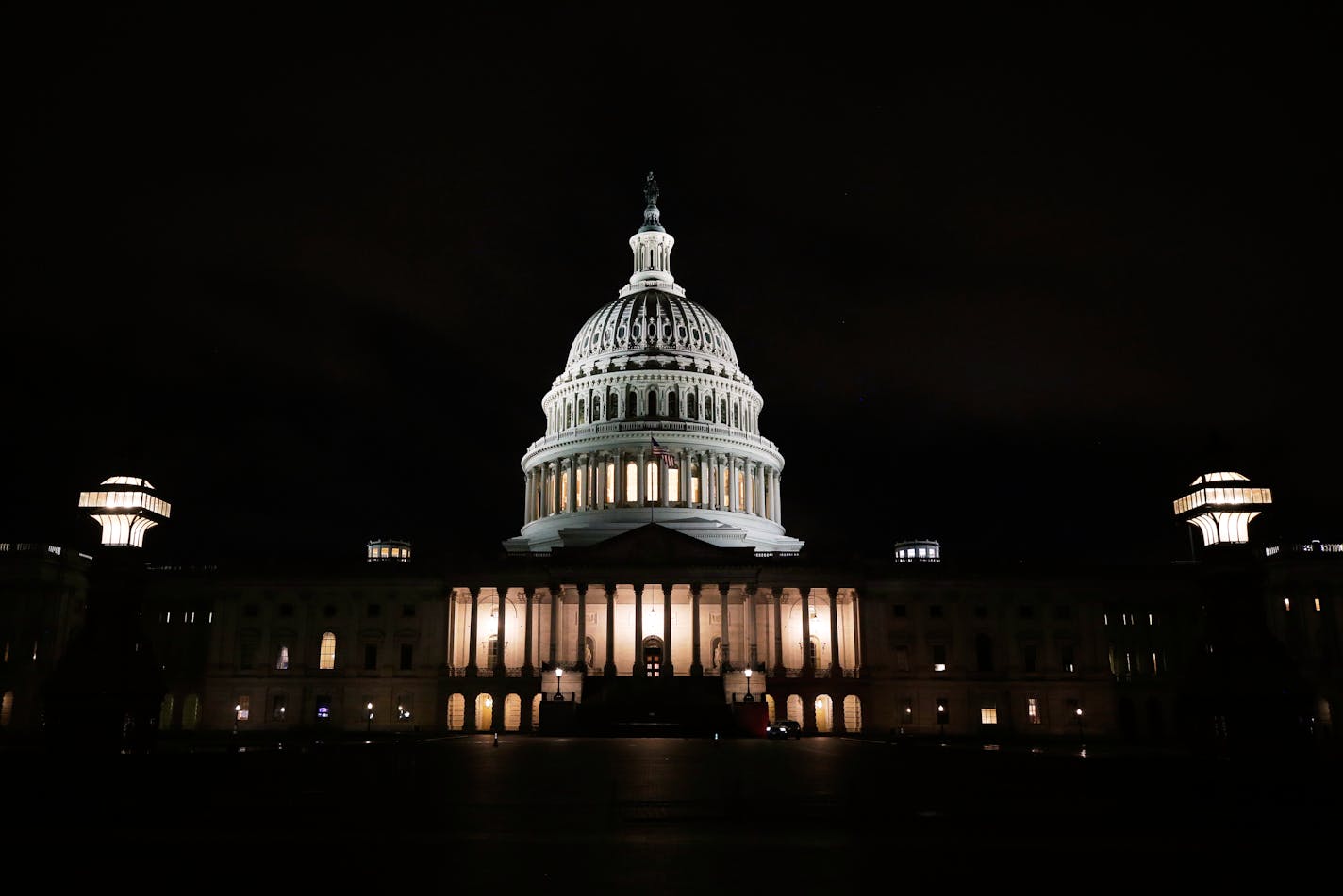 The U.S. Capitol lit up at night in Washington, D.C.