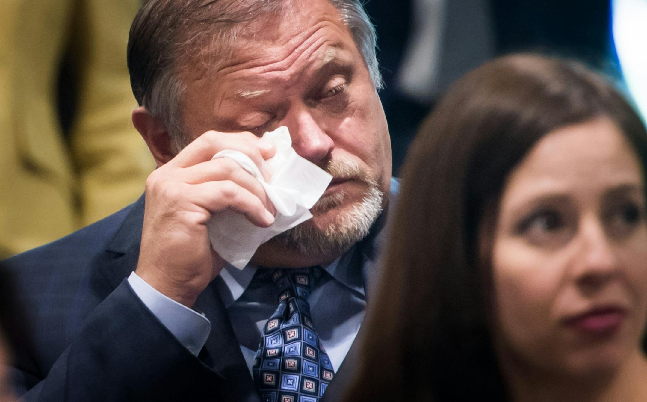 Senate Majority Leader Tom Bakk wiped tears from his eyes listening to 12 senators give their retirement speeches on the Senate floor.