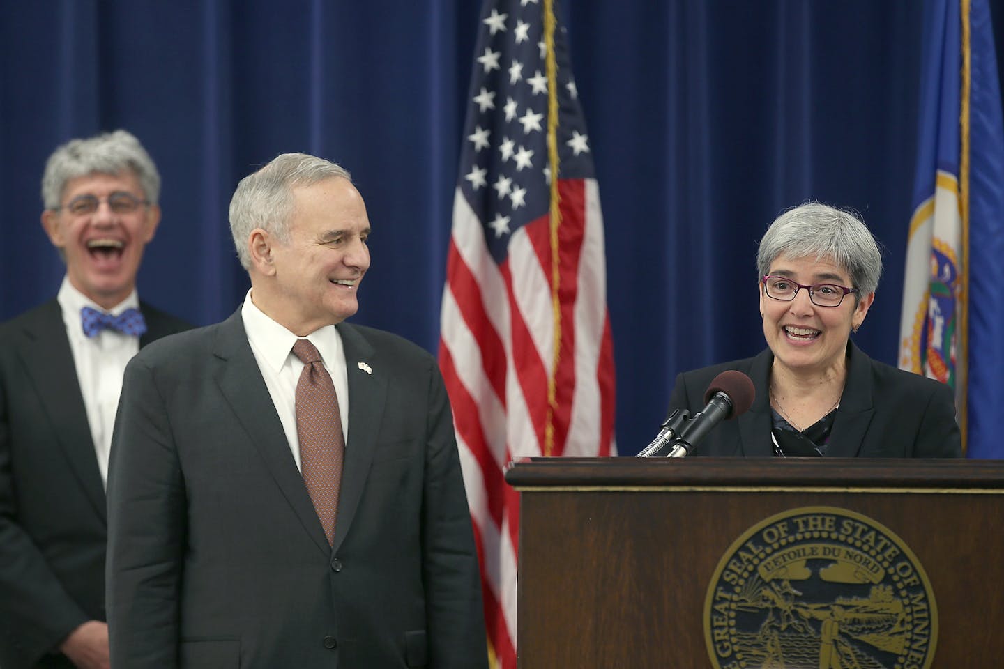 Judge Margaret Chutich introduced herself and her family after being appointed by Governor Mark Dayton as the associate justice of the Minnesota Supreme Court during a press conference, Friday, January 22, 2016 at the Veterans Services Building in St. Paul.