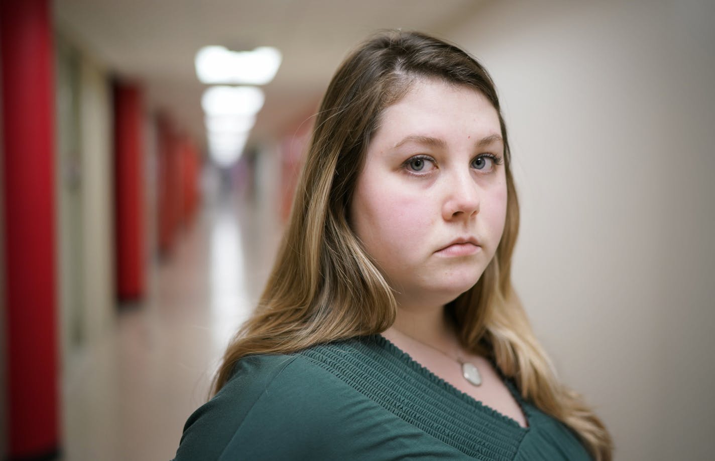 Portrait of Katie Corwin, a Minnesota State graduate who last year filed a sexual misconduct complaint against a Normandale admissions office staffer. The college found he had violated the system's sexual harassment policy after he and Katie ended their relationship, but she was taken aback when he was only suspended for five days. ] GLEN STUBBE &#x2022; glen.stubbe@startribune.com Thursday, February 13, 2020