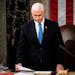 Vice President Mike Pence presides over a joint session of Congress convened to certify Electoral College votes at the Capitol on Jan. 6, 2021.