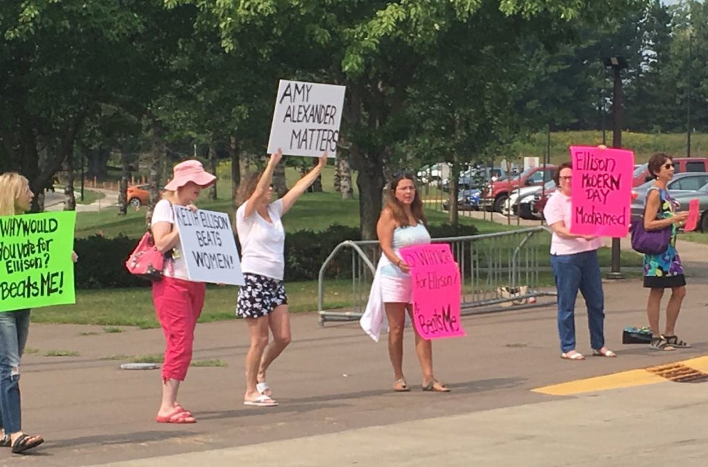 The Minnesota DFL overwhelmingly voted Saturday to endorse U.S. Rep. Keith Ellison for state attorney general one week after domestic abuse allegations cast a dark cloud over his campaign. Ellison, who handily won the party nomination in Tuesday's primary election, received 326 votes, or 82 percent of delegates on hand at the DFL state executive committee meeting. Earlier Saturday, about a dozen protesters gathered outside Cambridge-Isanti High School before the meeting, shouting "Ellison beats