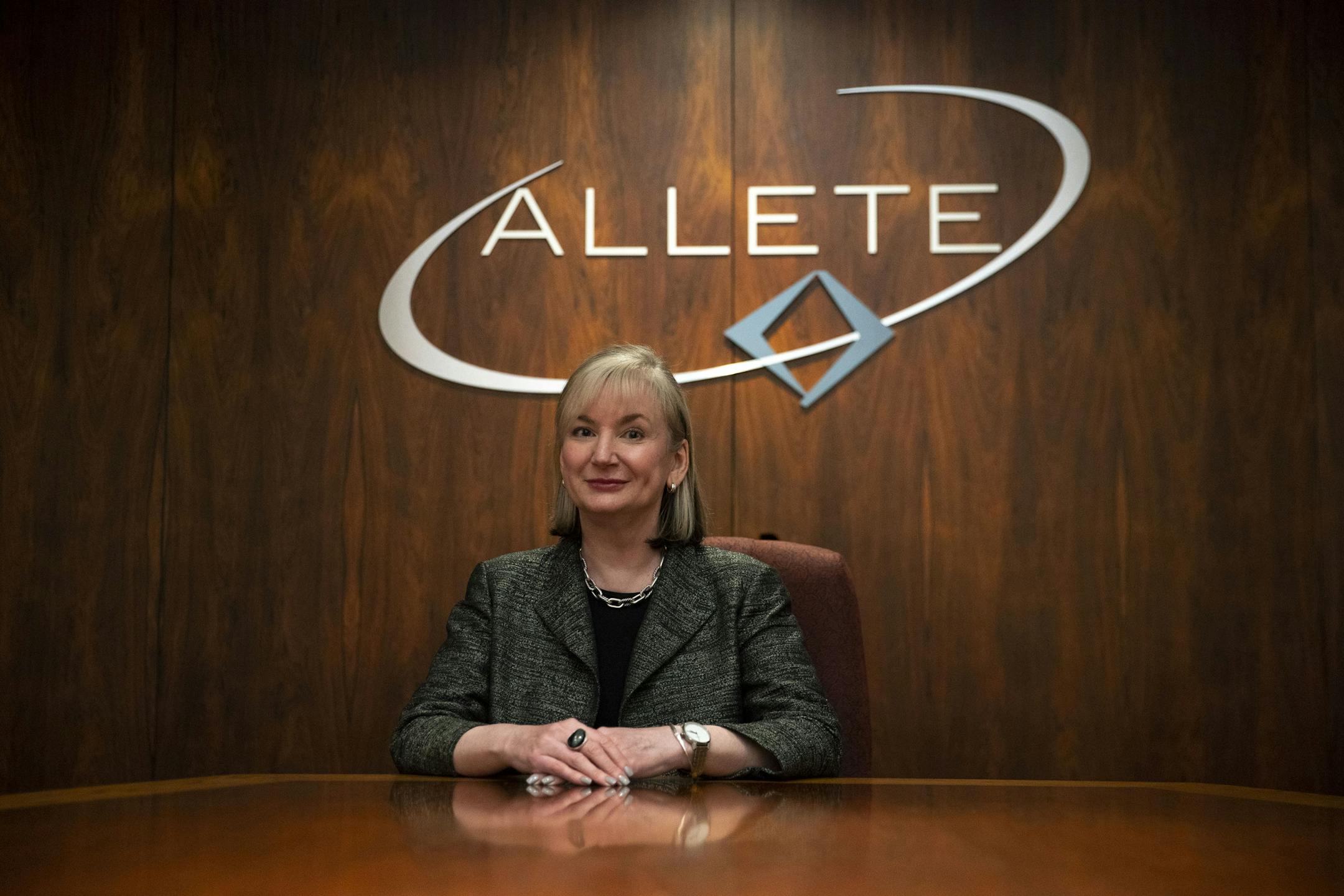 ALLEETE President and CEO Bethany M. Owen posed for a portrait in the board room in the ALLEETE headquarters on Tuesday. ] ALEX KORMANN • alex.kormann@startribune.com ALLEETE President and CEO Bethany M. Owen started the job in February right before the start of COVID-19 pandemic. Owen posed for portraits in the ALLEETE headquarters in Duluth on Tuesday August 18, 2020.