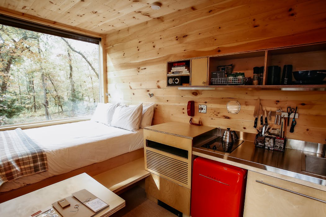 The tiny cabins of Getaway Kettle River offer modern conveniences and intimate views.