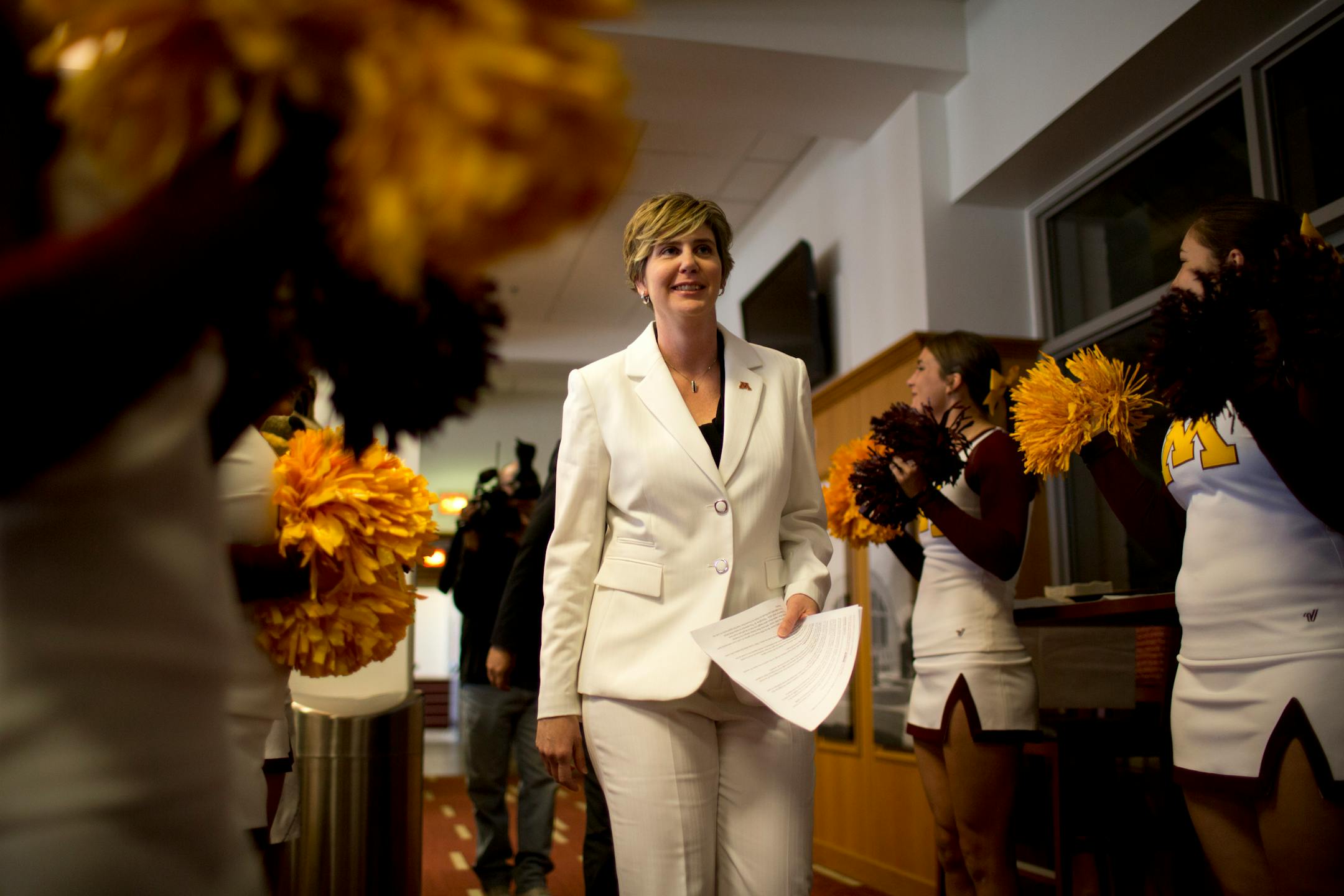 Marlene Stollings arrived for her introductory press conference. The Gophers' women's basketball season begins Friday night.