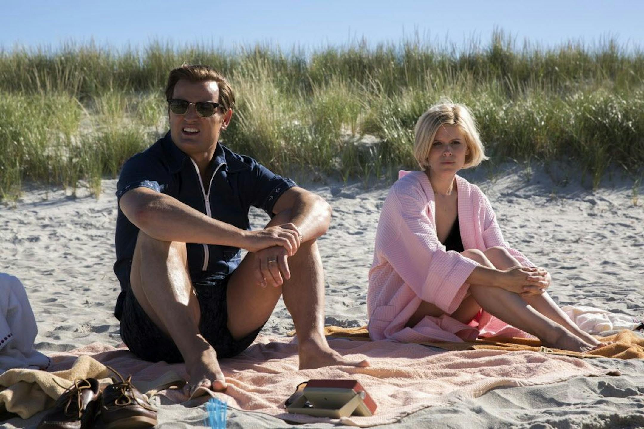 This image released by Entertainment Studios shows Jason Clarke as Ted Kennedy, left, and Kate Mara as Mary Jo Kopechne in a scene from "Chappaquiddick."