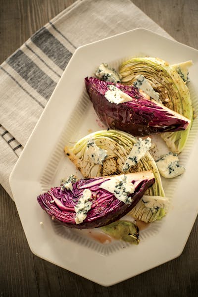 Credit: : Steve Legato Grilled Red and Savoy Cabbage with Roquefort and Celery Seed Dressing, from BBQ Bistro