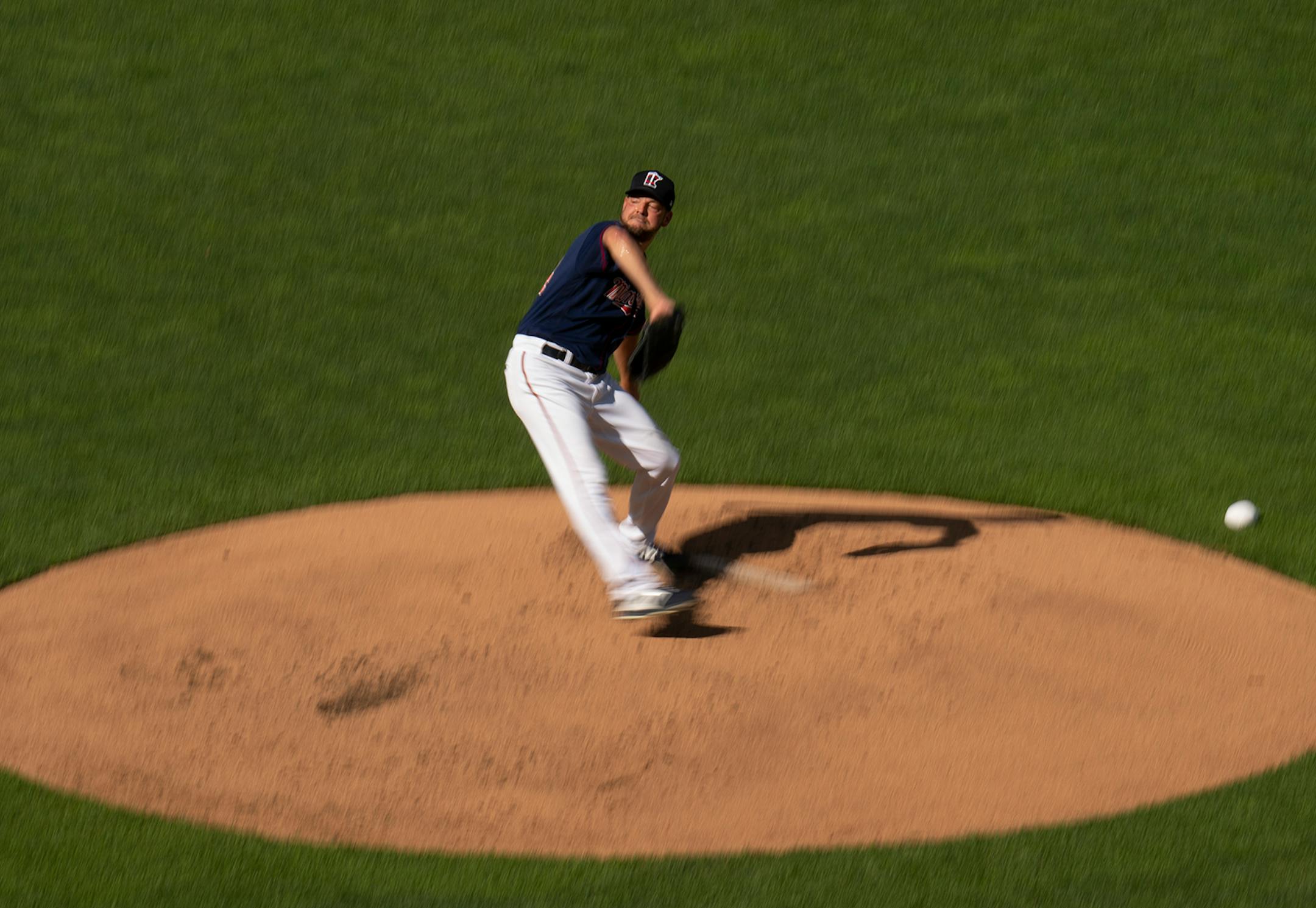 Minnesota Twins pitcher Rich Hill (44) threw during live batting practice Monday evening.