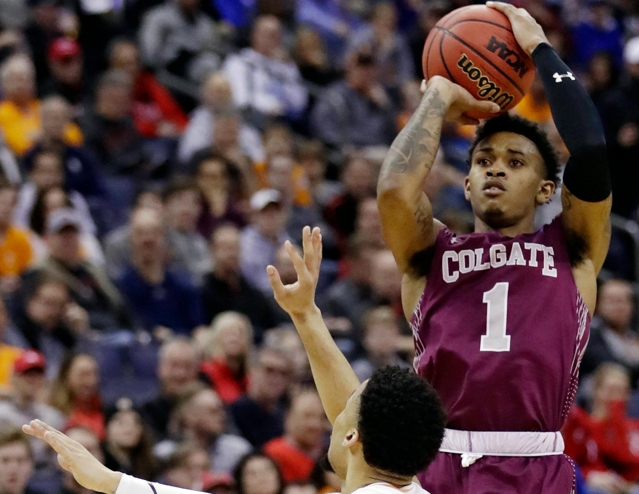 Jordan Burns showed up on time and in top form Friday for Colgate, scoring 32 points with eight three-pointers and nearly engineering a Raiders NCAA upset of second-seeded Tennessee.