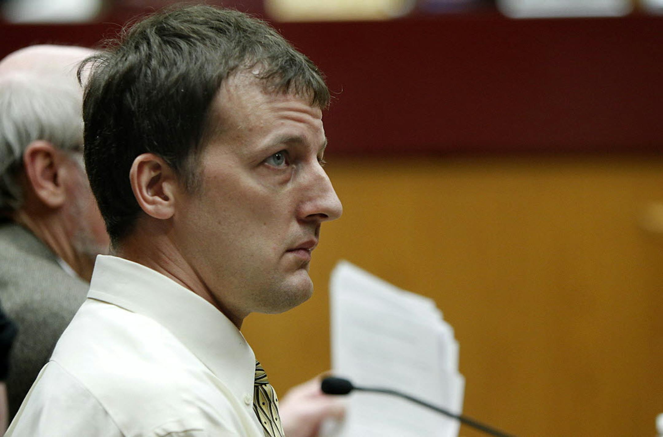 Aaron Schaffhausen watched as the jury left the courtroom after closing arguments Tuesday.