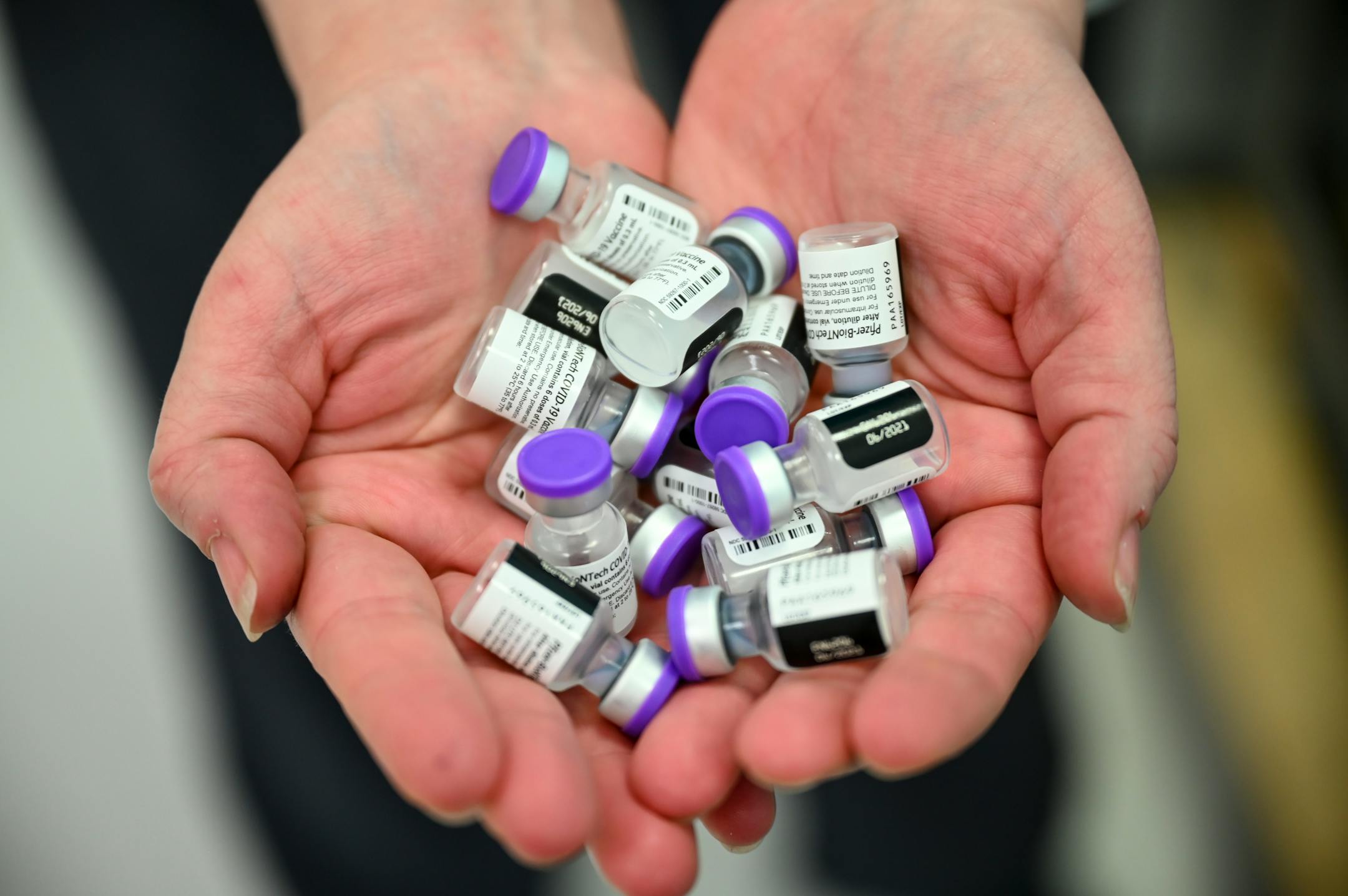 Blue Cross and Blue Shield of Minnesota nurse Tamara Pierre held vials of the Pfizer-BioNTech Covid-19 vaccine Tuesday at North Memorial Health Hospital's vaccination clinic in Brooklyn Center.