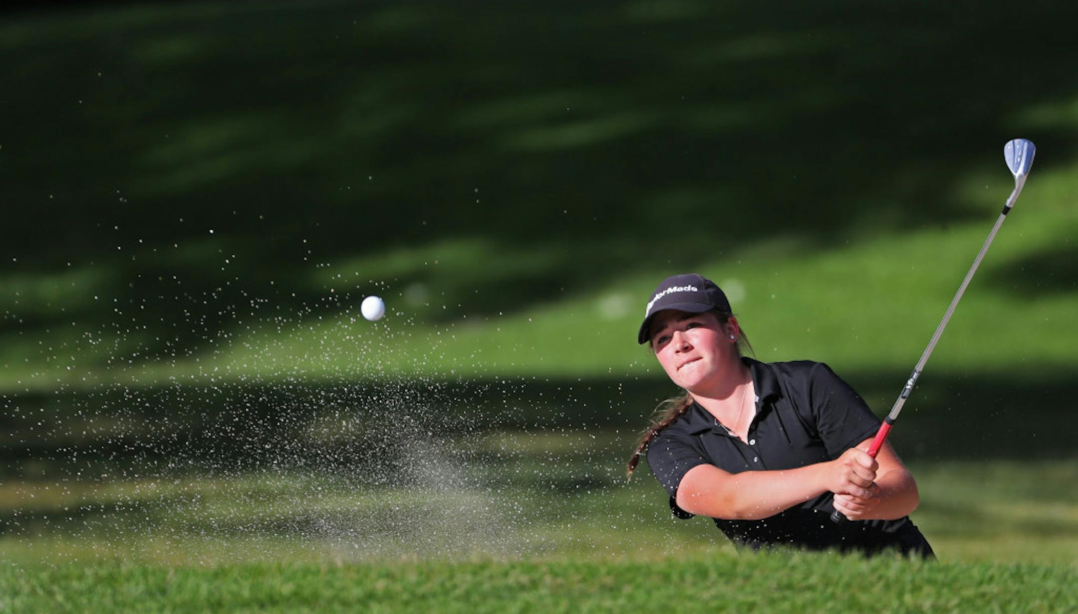 Red Wing's Sophia Yoemans (shown playing in the 2017 state golf tournament) shot a 9-under-par 63 to break the girls' state meet record of 66 -- set only 15 minutes earlier by Yoemans' teammate, Leah Herzog.