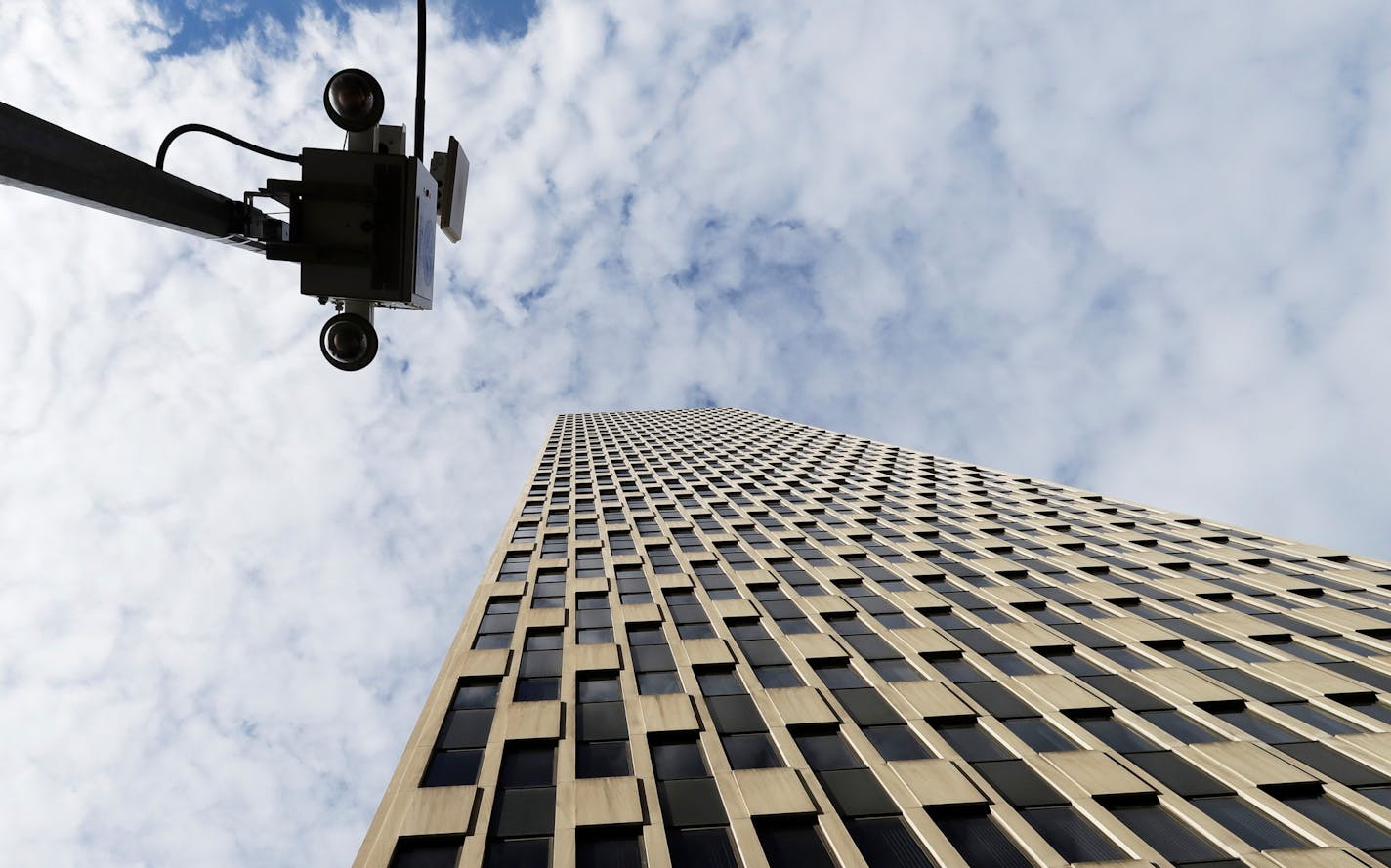 Security cameras are on a light pole outside the Jacob K. Javits Federal Building, Thursday, March 30, 2017, in New York. Federal agencies with offices in the building are: the FBI, the Department of Homeland Security, the General Services Administration, Housing and Urban Development, Small Business Administration, and the U.S. Citizenship and Immigration Services. (AP Photo/Mark Lennihan) ORG XMIT: OTKNYML201