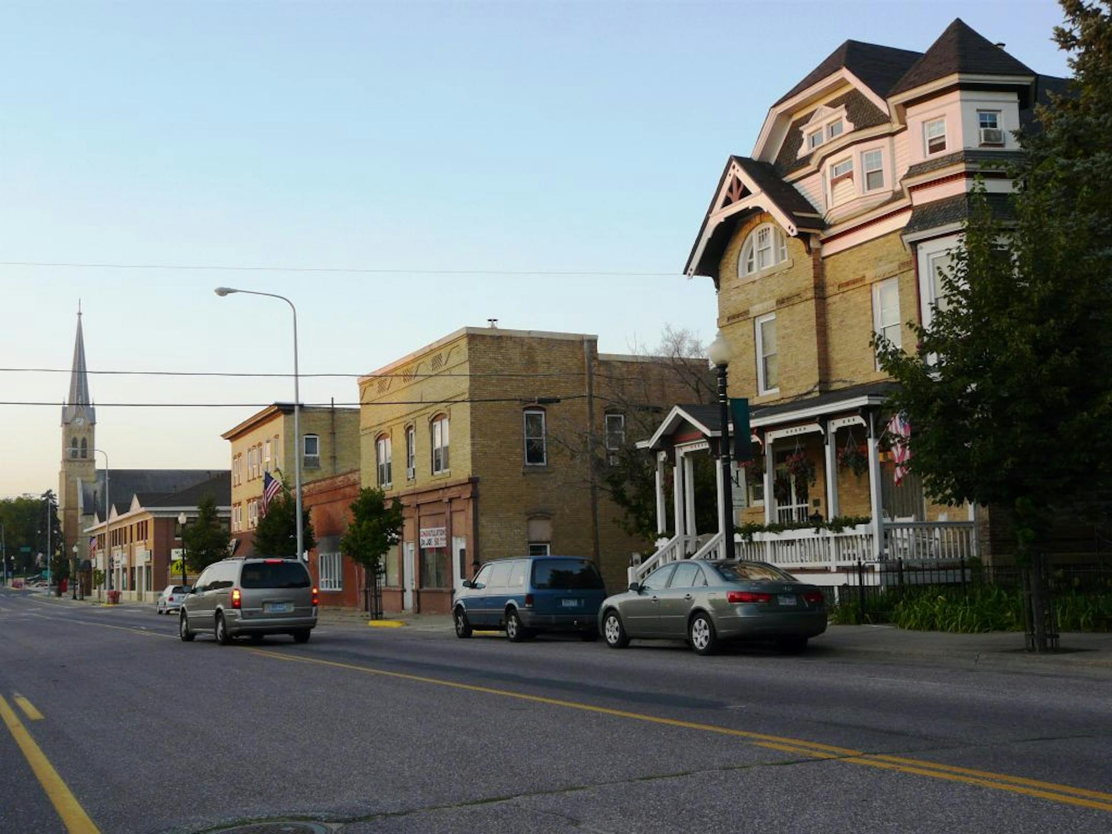 Broadway Street, downtown Jordan. Scott County's sense of having a "small-town feel" may stem from its being dotted with genuine small towns, where Dakota County is more suburban.