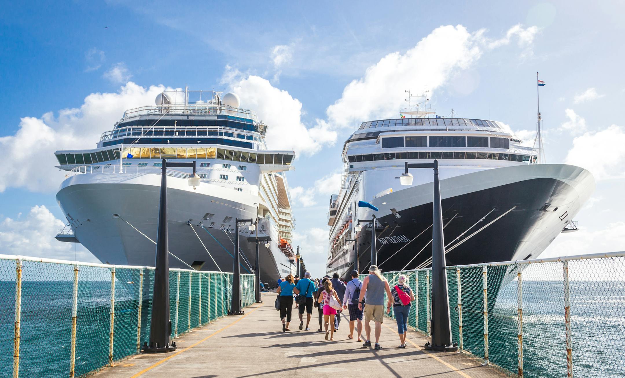 BASSETERRE, ST. KITS AND NEVIS 14 DECEMBER, 2016: Cruise passengers return to cruise ships at St Kitts Port Zante cruise ship terminal