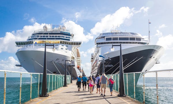 BASSETERRE, ST. KITS AND NEVIS 14 DECEMBER, 2016: Cruise passengers return to cruise ships at St Kitts Port Zante cruise ship terminal