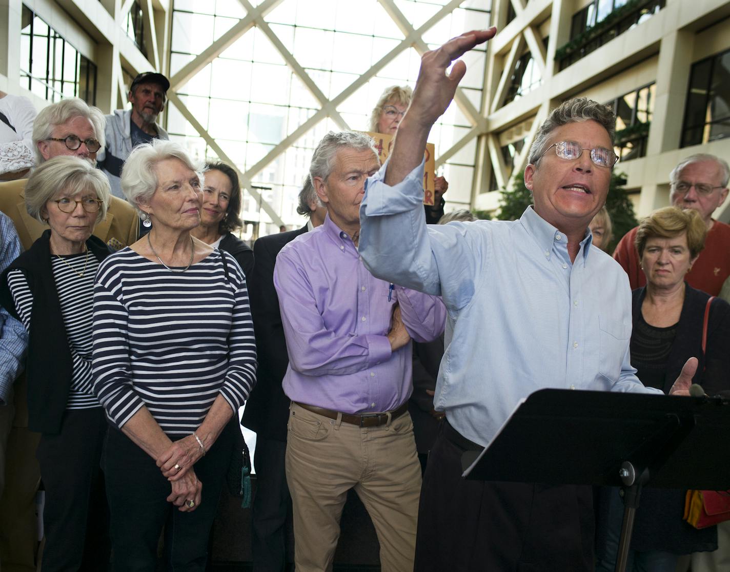 At the Hennepin Government Center on September 8, 2014 in Minneapolis,George Puzak of the Lakes and Parks Alliance of Minneapolis holds a news conference to announce a lawsuit to block the Southwest light-rail line.]Richard Tsong-Taatarii/rtsong-taatarii@startribune.com