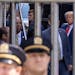 Former President Donald Trump arrives at the Manhattan Criminal Courts Building in New York on Tuesday.