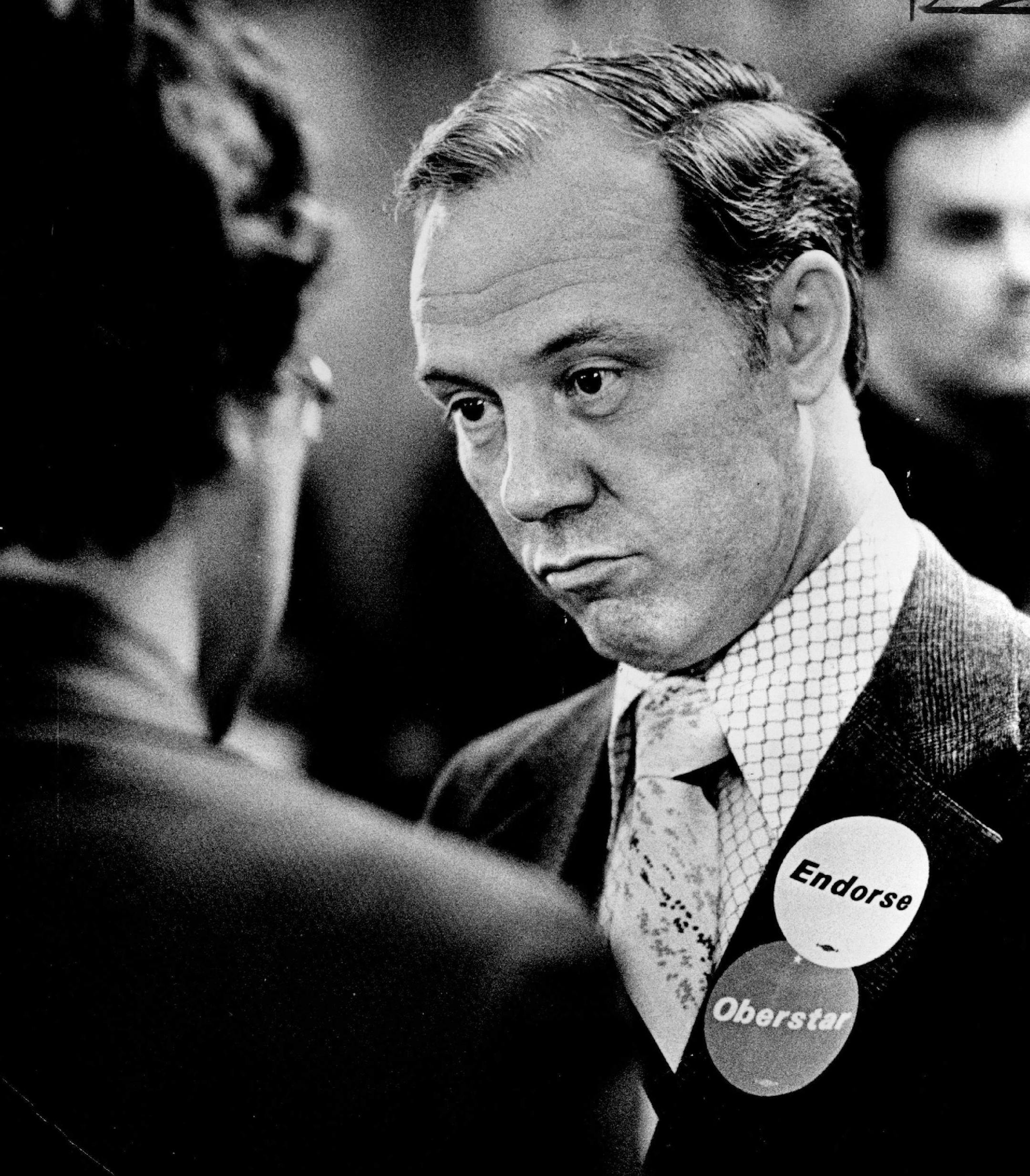 May 13, 1974 James Obestra looked glum Sunday as A.j. (Tony) perpich neared a victory in the balloting With a surge that began on the 28th ballot, state Sen. A. J. (Tony) Perpich defeated opposition forces led by Rep. John Blatnik and won the DFL endorsement for Congress Sunday in Minnesota's 8th Congressional District. The climax came on the 30th ballot when Perpich, engaged in a contest with Blatnik's administrative Staff Photo by Mike Zeit assistant, James Oberstar, pushed his total up to 128