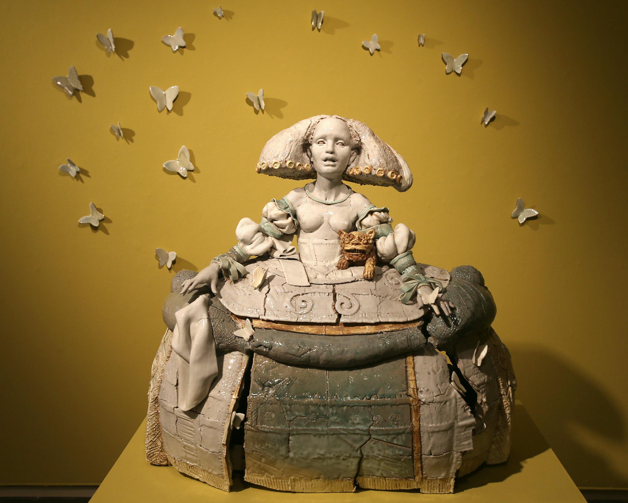 Metempsicosis by Kelly Garret Rathbone at the Northern Clay Center. ] JOELKOYAMA‚Ä¢jkoyama@startribune Minneapolis, MN on April 3, 2014. Review of "Mythology Meets Archetype," a really impressive show of ceramic sculpture by five international artists at Northern Clay Center.