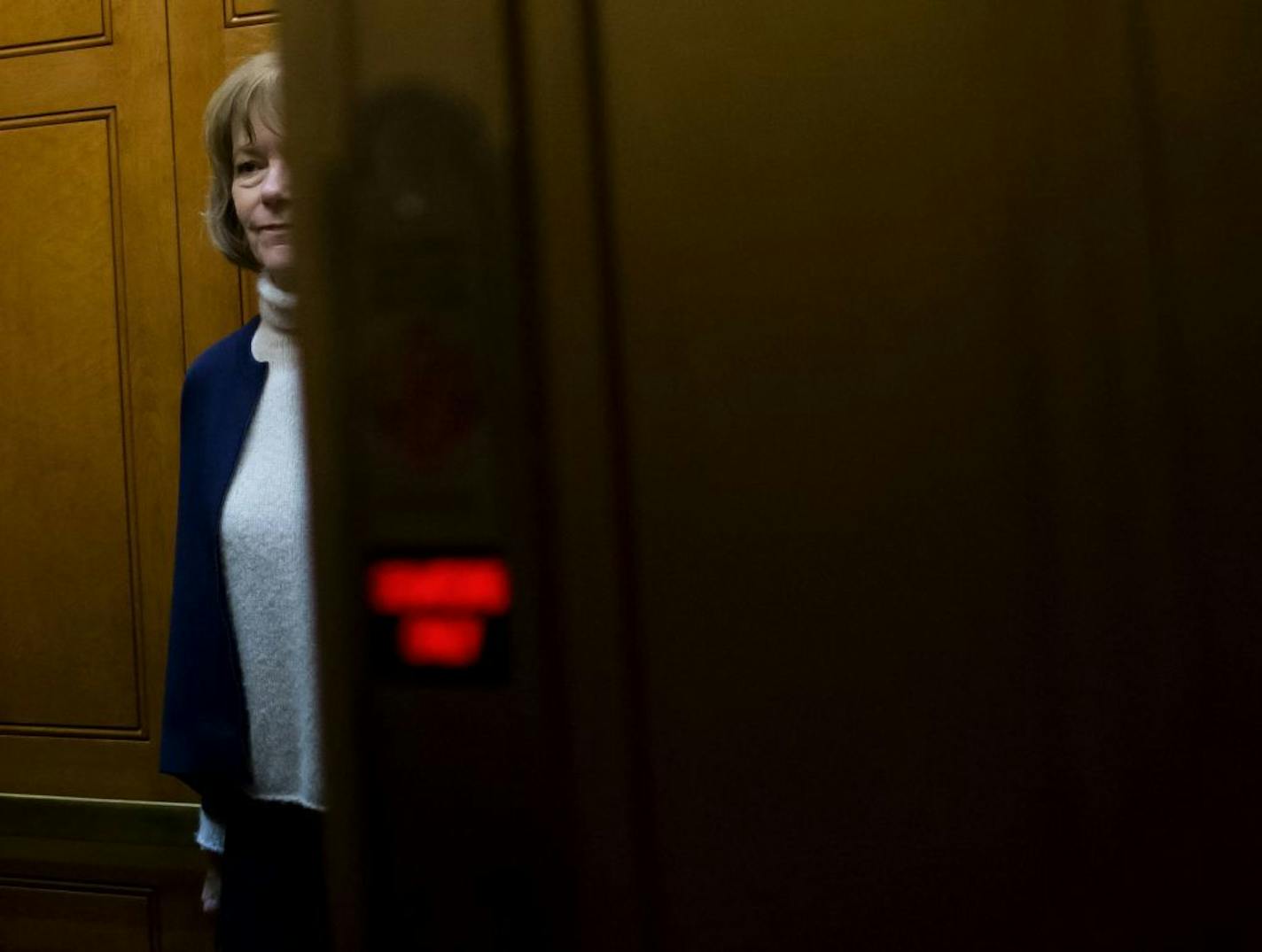 Sen. Tina Smith (D-Minn.) following a budget vote on Capitol Hill in Washington, Feb. 9, 2018. President Donald Trump on Friday morning signed into law a far-reaching budget deal from Congress that will boost spending by hundreds of billions of dollars and allow the federal government to reopen after a brief shutdown.