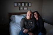 Kevin Fuller has been writing poems daily to his sweetheart, Kristin Rortvedt. She hung some of the poems above their bed in their home in Brooklyn Pa