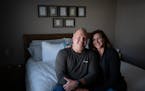 Kevin Fuller has been writing poems daily to his sweetheart, Kristin Rortvedt. She hung some of the poems above their bed in their home in Brooklyn Pa