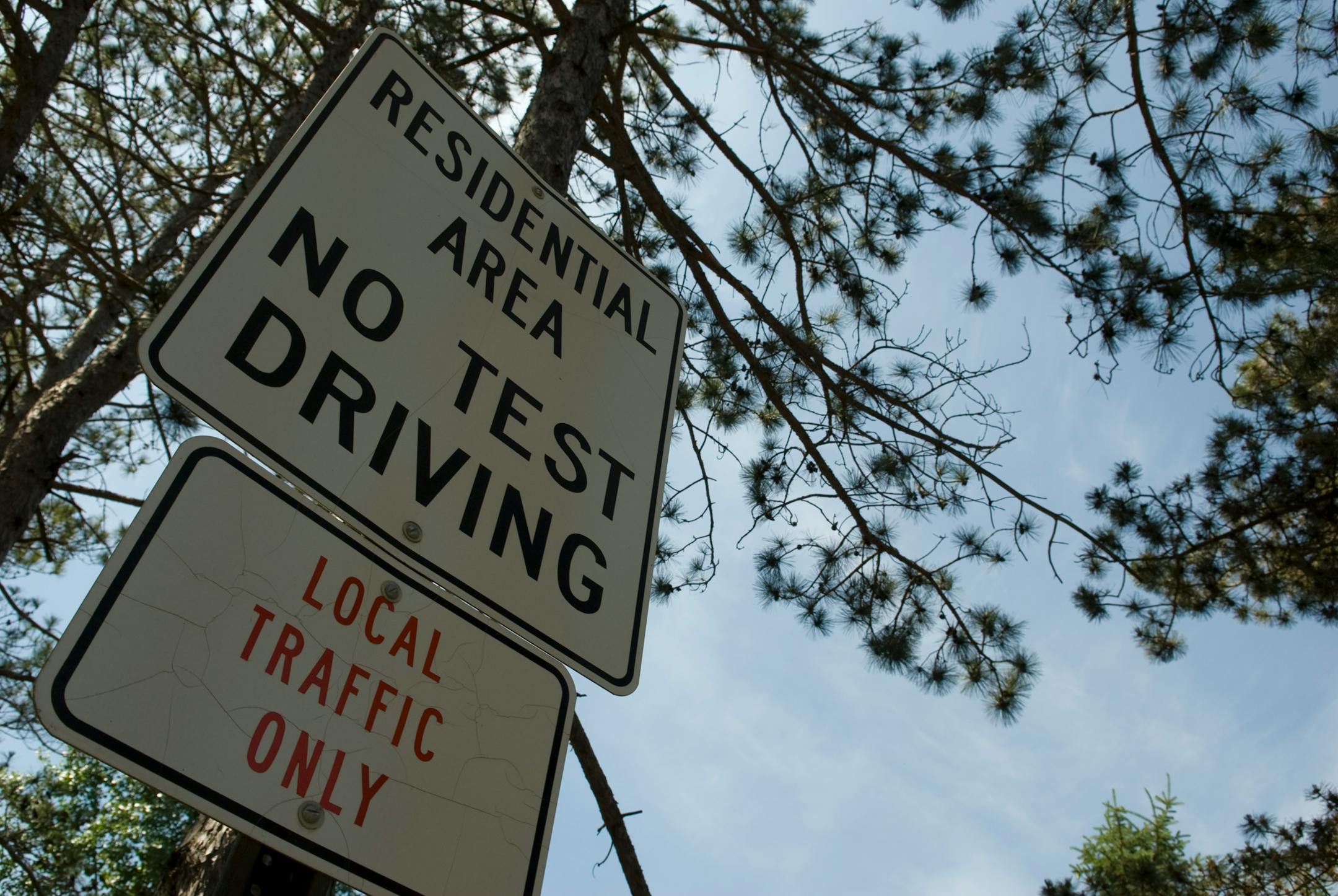 The residential area behind Morrie's Ford Dealership in Minnetonka has posted street signs forbidding test driving.