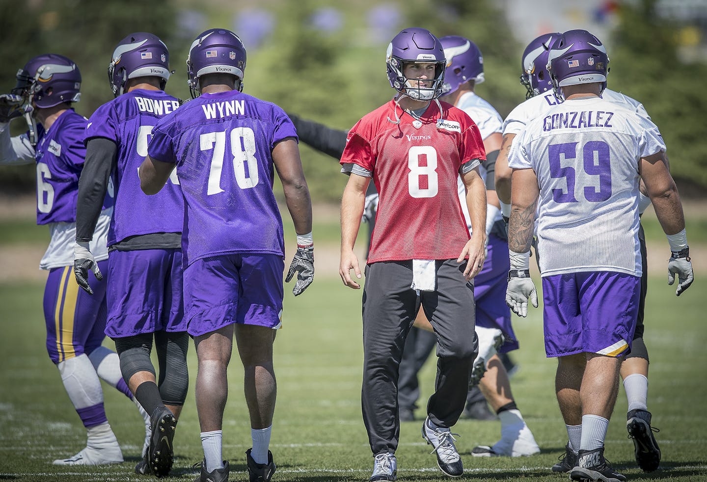 Vikings quarterback Kirk Cousins took to the field for practice at the TCO Performance Center, Tuesday, June 5, 2018 in Eagan, MN.