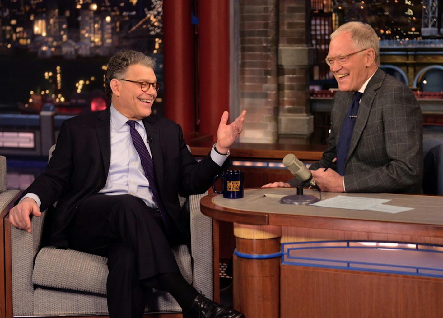 Sen. Al Franken, talks politics and comedy on the CBS Late Show with David Letterman. Photo: John Paul Filo/CBS �2015CBS Broadcasting Inc. All Rights Reserved