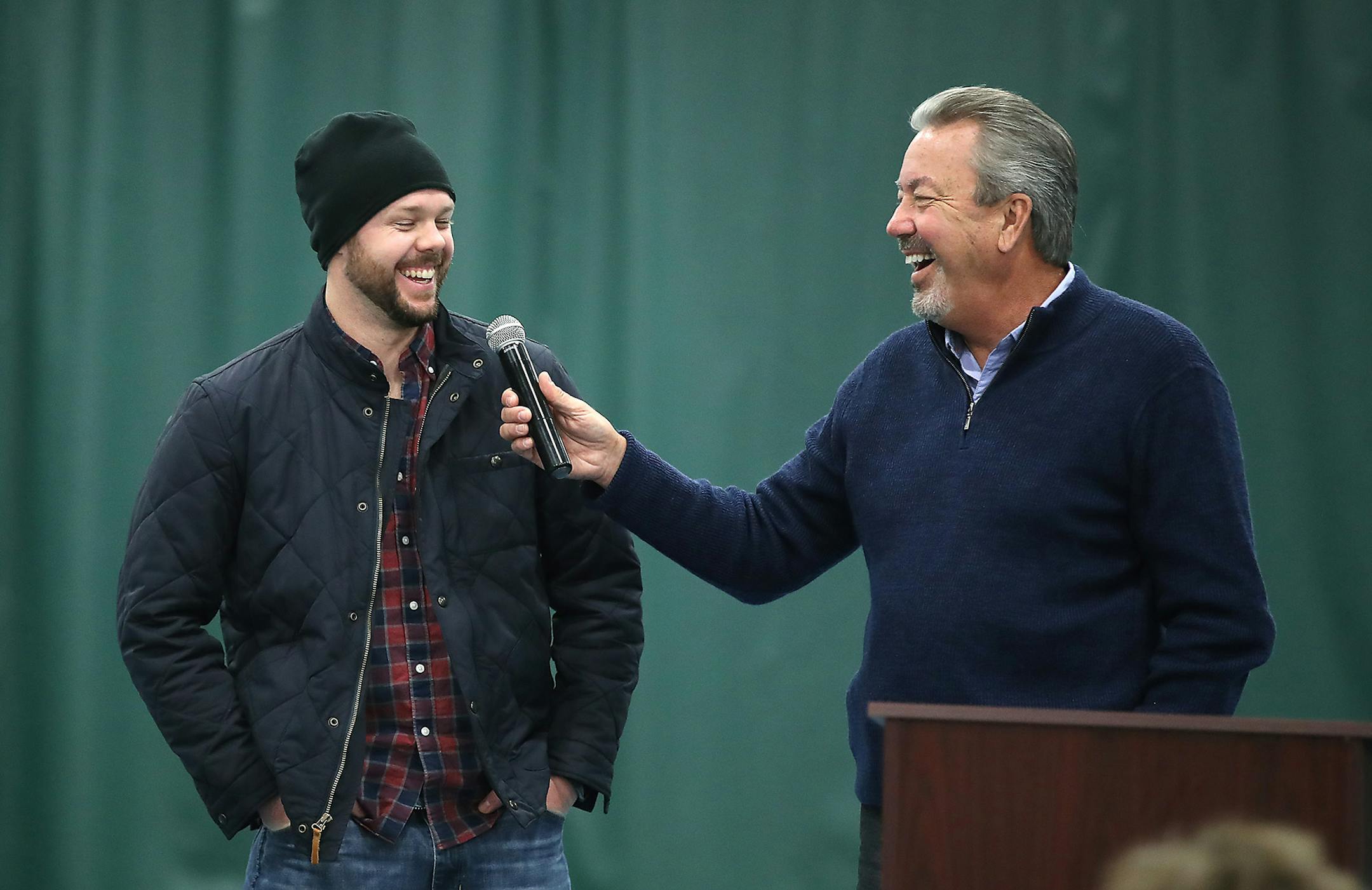 Ryan Pressly was introduced by Twins announcer Dick Bremer during the first stop of the team’s winter caravan on Jan. 16 in Hutchinson, Minn.