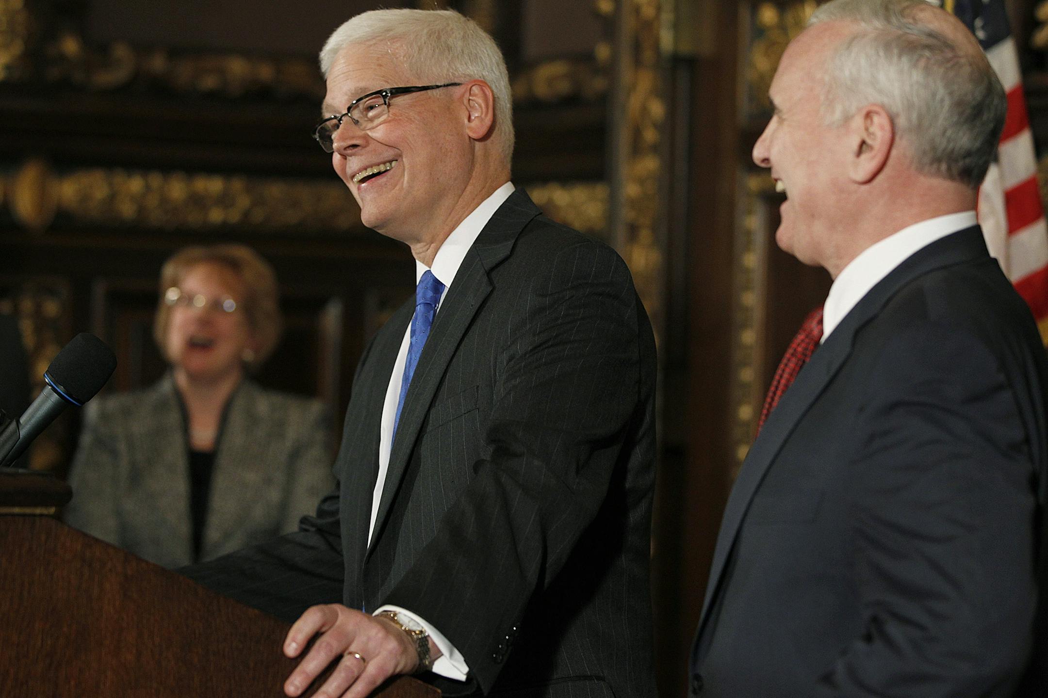 Newly appointed Supreme Court Justice David Lillehaug was all smiles after Gov. Mark Dayton made the announcement Tuesday.