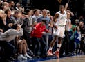 Anthony Edwards (5) of the Minnesota Timberwolves reacted after missing a shot in the final seconds of the game on March 19 at Target Center in Minnea