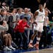Anthony Edwards (5) of the Minnesota Timberwolves reacted after missing a shot in the final seconds of the game on March 19 at Target Center in Minnea