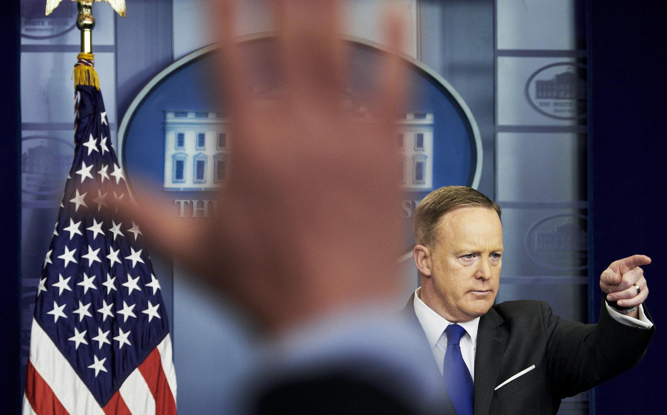 White House Press Secretary Sean Spicer speaks with reporters during the daily briefing at the White House in Washington, March 20, 2017.