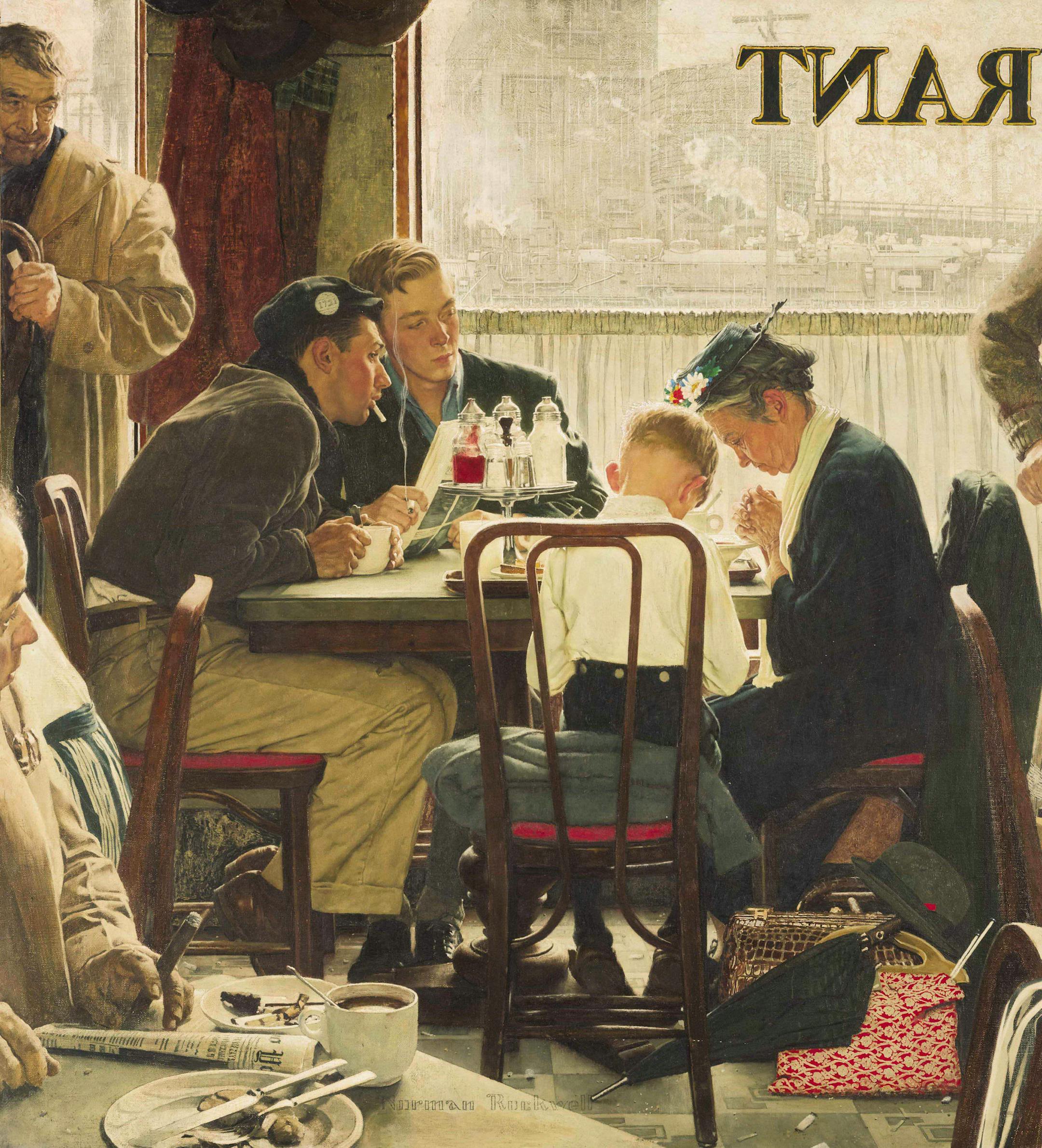 FILE - This undated file photo provided by Sotheby's shows the popular Norman Rockwell masterpiece "Saying Grace," which is heading for the auction block. It is among seven works by The Saturday Evening Post illustrator going on sale at Sotheby's in New York on Dec. 4. (AP Photo/Sotheby's, File)