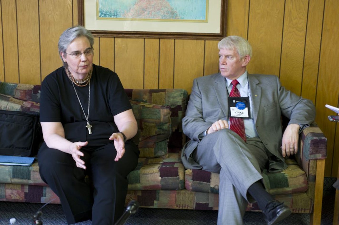 Elder Cynthia Bolbach, a moderator for the Presbyterian Church (U.S.A.) and Rev. Chaz Ruark, executive Presbyter (local church head in the metro area) spoke after the vote was announced.