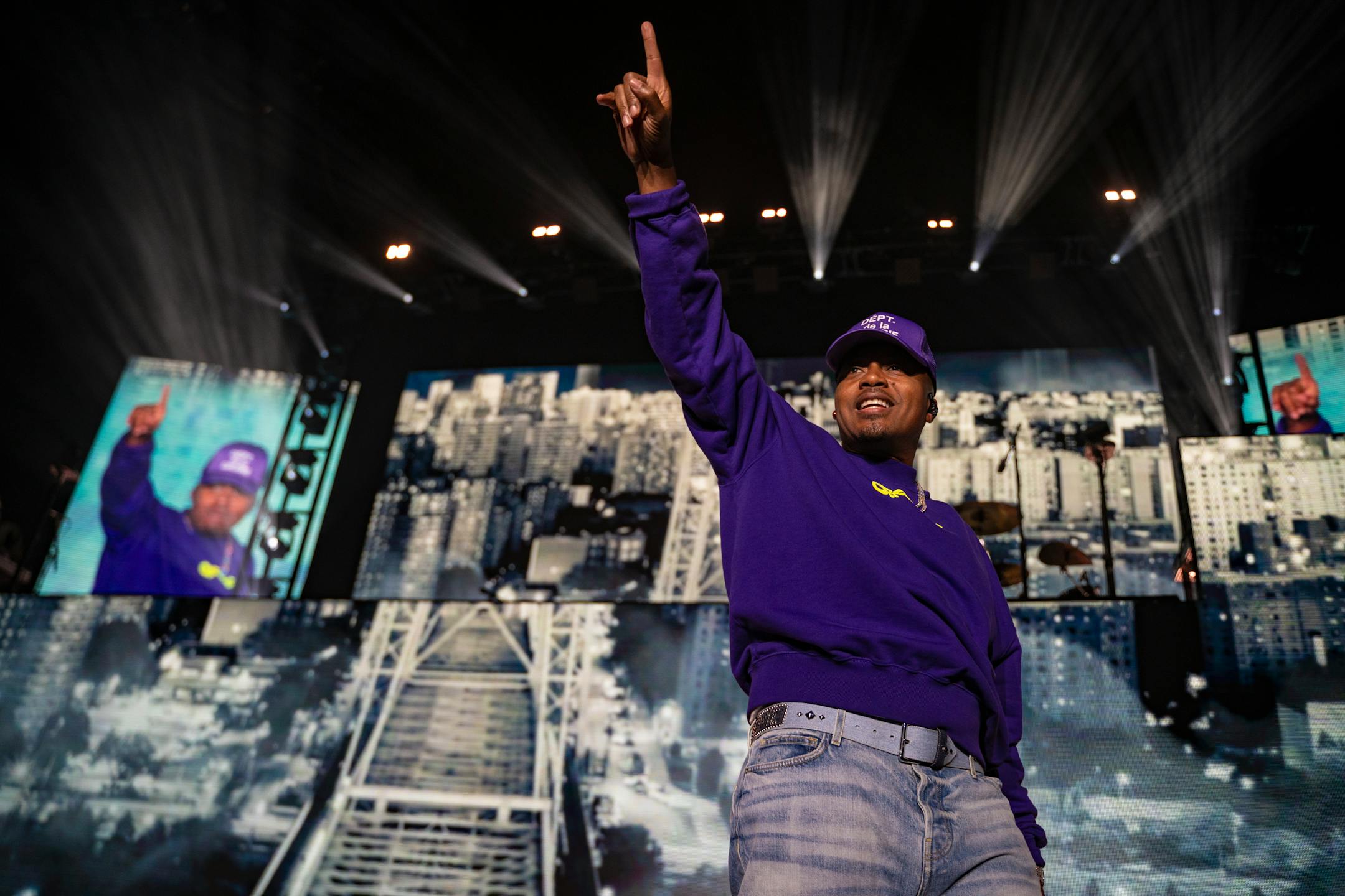 Nas performs during his and Wu-Tang Clan's New York State of Mind Tour at Target Center in Minneapolis, Minn., on Saturday, Oct. 7, 2023.