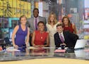 The on-air staff of "Good Morning America": Amy Robach, Michael Strahan, Robin Roberts, Lara Spencer, George Stephanopoulos and Ginger Zee.