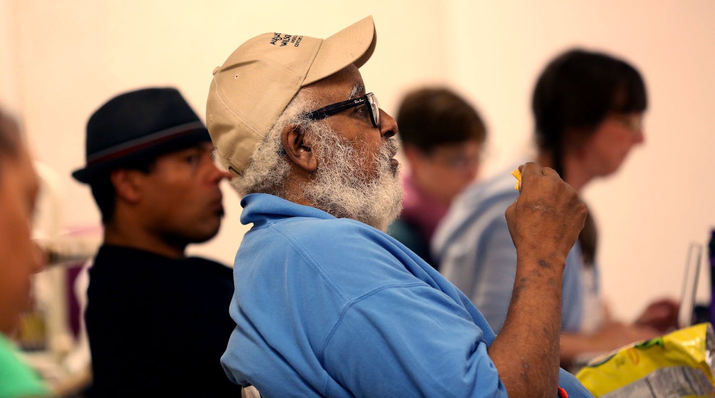 Director Marion McClinton watched as Nathan Barlow playing Marcus Eshu recited one of his monologues during rehearsal ] (KYNDELL HARKNESS/STAR TRIBUNE) kyndell.harkness@startribune.com Dress rehearsal for the final play in Tarell McCraney's Brother/Sister trilogy. "Marcus, or the Secret of Sweet" at the Pillsbury HouseTheater in Minneapolis Min., Friday, August, 5, 2014.