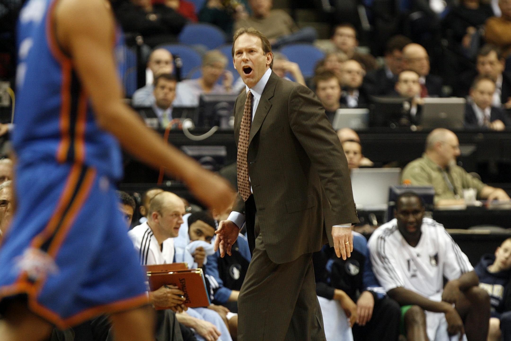 Timberwolves head coach Kurt Rambis reacted to an out-of-bounds call that gave the ball to Oklahoma City in the fourth period Wednesday night at the Target Center. The Wolves lost 94-92.