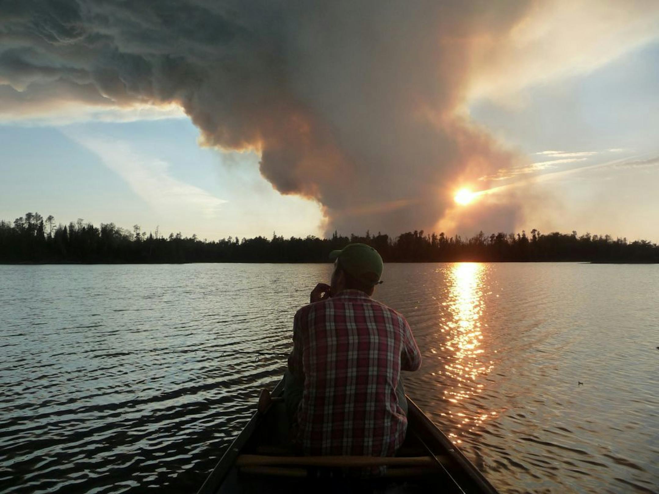 Lake Insula in the BWCA. The thundercloud-like effect of the smoke, Saturday evening (Sept. 10, 2011).