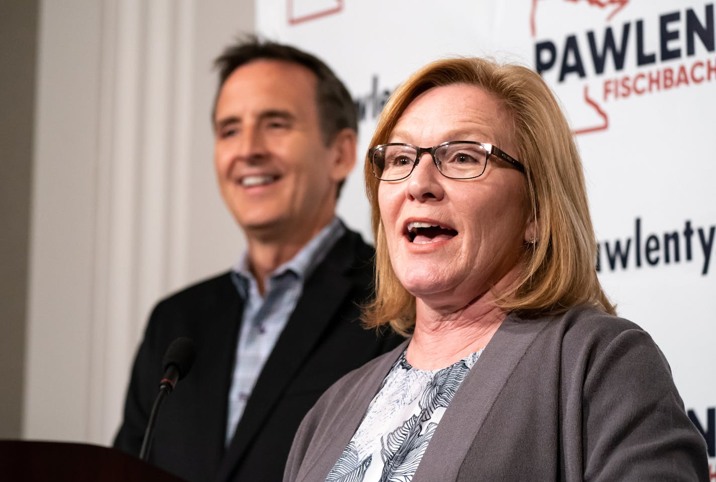 Former Gov. Tim Pawlenty announced Lt. Governor Michelle Fischbach as running mate as he runs for a third term. ] GLEN STUBBE &#xef; glen.stubbe@startribune.com Thursday, May 31, 2018