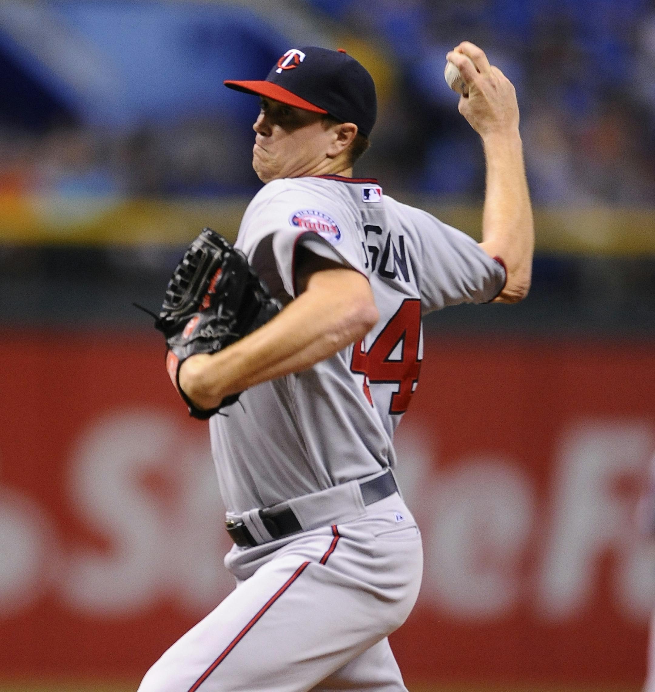 Minnesota Twins starting pitcher Kyle Gibson delivers to the Tampa Bay Rays during the first inning of a baseball game Tuesday, July 9, 2013, in St. Petersburg, Fla. (AP Photo/Brian Blanco)