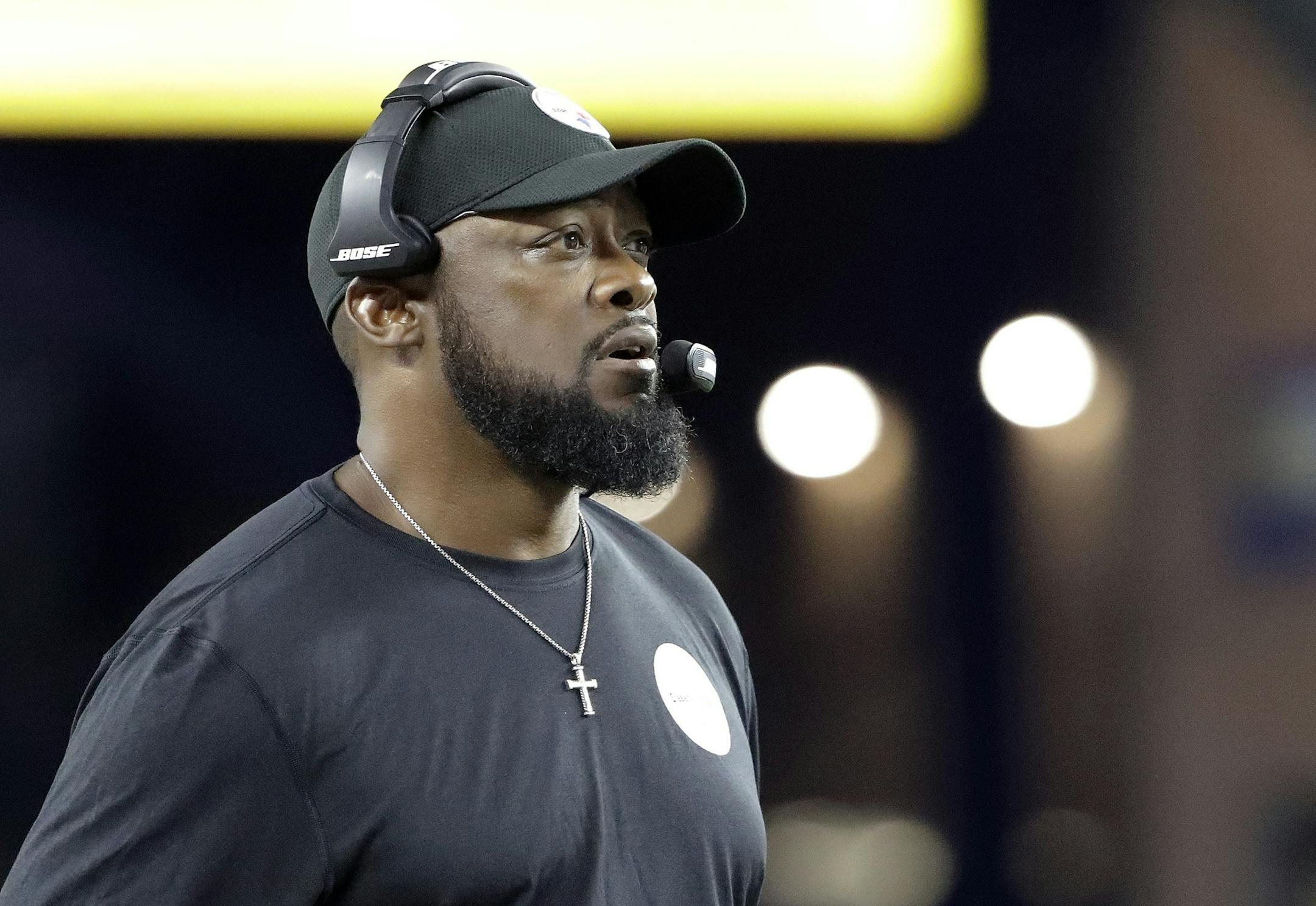 Pittsburgh Steelers head coach Mike Tomlin watches from the sideline in the first half an NFL football game against the New England Patriots, Sunday, Sept. 8, 2019, in Foxborough, Mass. (AP Photo/Steven Senne)