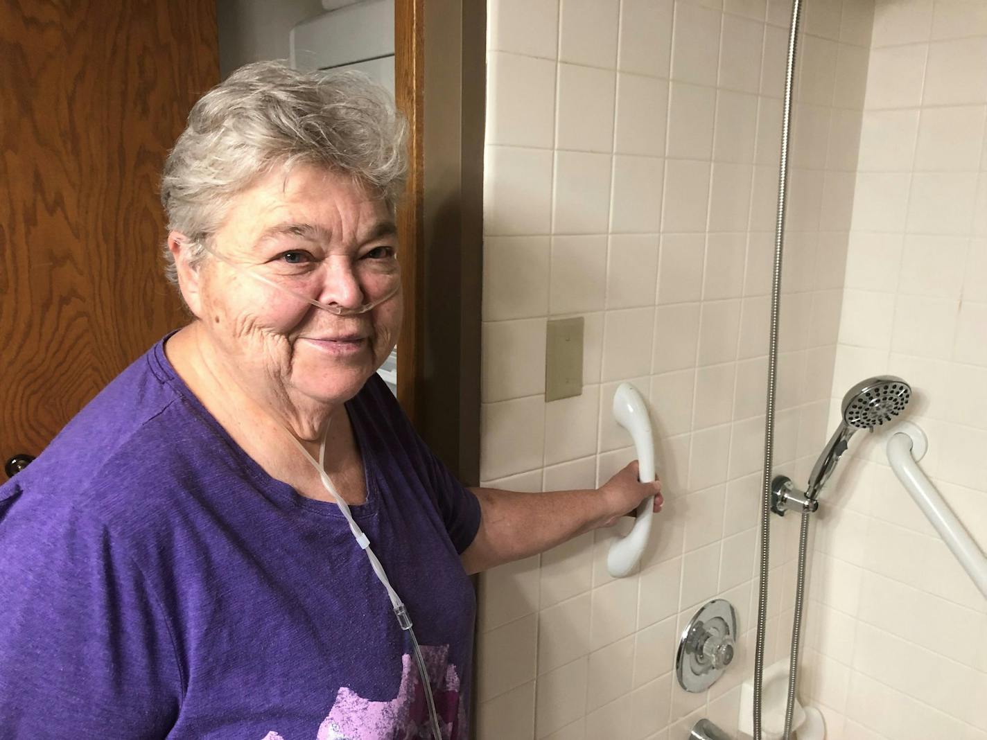 Linda Tysk received shower modifications that make it easier for her to continue living in her home.